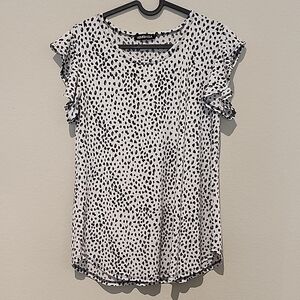 HEIMISH USA White Top with Black Spot Print and Ruffle Cap Sleeves